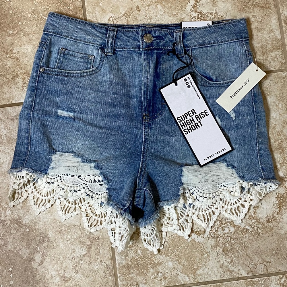 Francesca’s: Lola Lace Trim Denim Shorts